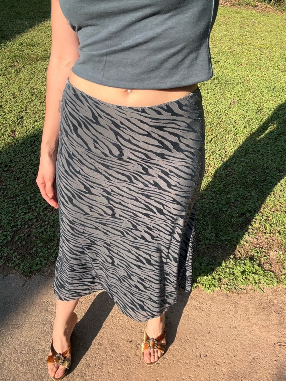 Dusty Blue Velvet Zebra Skirt